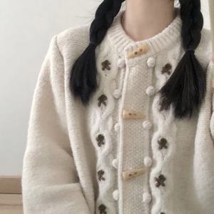 버건디/M 살구색 복고풍 느낌 일본 패션 크로 셰 뜨개질 더플 카디건 니트 스웨터 겉옷 작은 봄