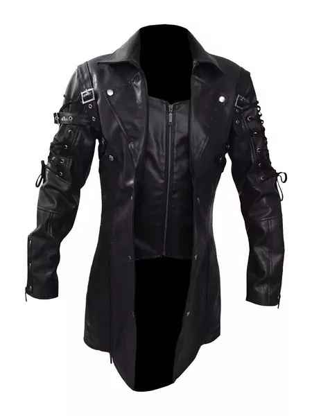 스팀펑크 남성용 고딕 트렌치 코트 가죽 재킷, 펑크 스타일 바이커 재킷, 가을 겨울 오토바이 재킷, 신상