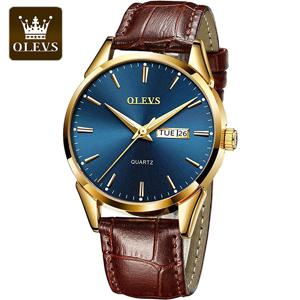 OLEVS-남성용 쿼츠 시계, 브랜드 럭셔리 캐주얼 패션, 남성용 시계, 통기성 가죽 방수 야광 손목 시계