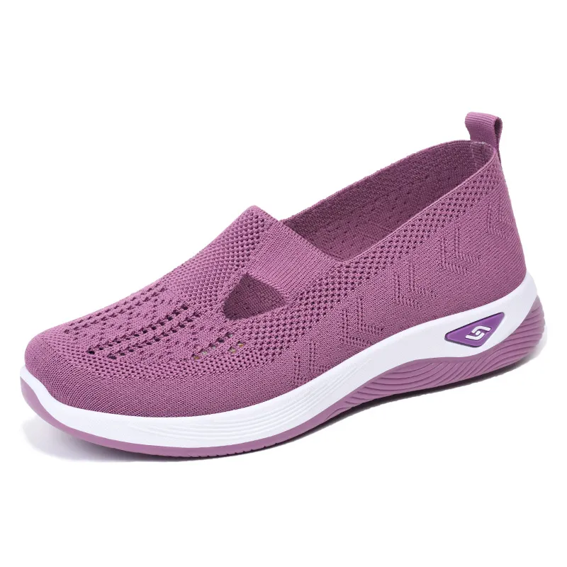 여성용 메쉬 통기성 스니커즈, 경량 슬립 온 플랫 플랫폼 캐주얼 신발, 미끄럼 방지 워킹 우븐 슈즈, 여름 신상