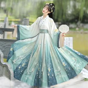 중국 스타일 여성 동양 빈티지 한푸 의상, 꽃 자수 요정 드레스, 전통 고대 공주 일상 의상