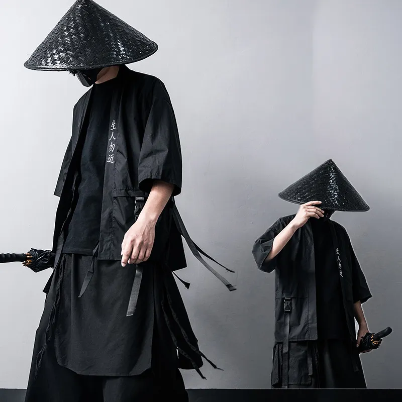 일본 전통 블랙 기모노 가디건, 디아블로 사무라이 닌자 코스프레 슈트, 중국 한푸 스타일 코트, 스트리트웨어, 2023 신상