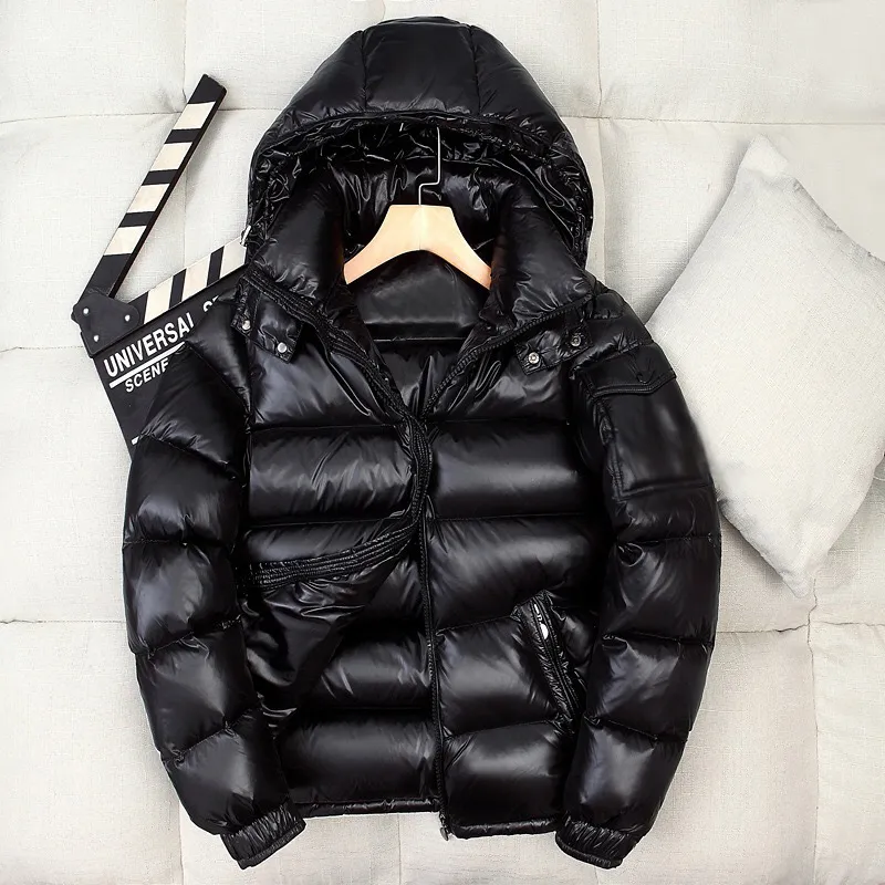 남성용 샤이니 덕 다운 코트, 겨울 캐주얼 후드 다운 재킷, 화이트 덕 다운, 고품질 남성 야외 방풍 따뜻한 재킷, 3XL