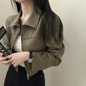 심플하고 다양한 가죽 벨벳 겉옷 여성의 짧은 최고 디자인 감각 틈새 재킷