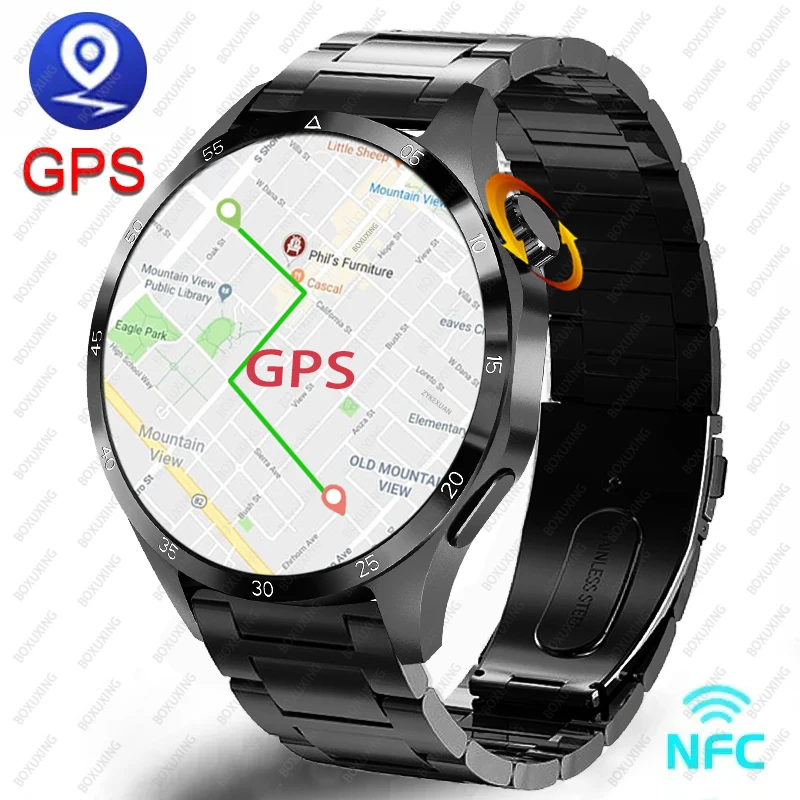 화웨이 샤오미 GT4 프로 스마트 워치 남성용 NFC GPS 추적기, AMOLED 360*360 HD 화면 심박수 블루투스 통화 스마트워치, 2024 신제품