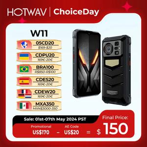 HOTWAV W11 견고한 스마트폰 손전등, 6.6 인치 FHD + 20800mAh 배터리, 24MP 나이트 비전, 33W 고속 충전 휴대폰, 280LM