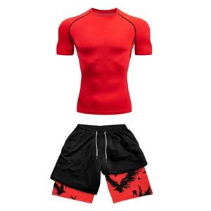 남성용 압축 운동복 세트, 피트니스 세트, 속건성 압축 셔츠, 체육관 반바지, 달리기 운동, 2 개