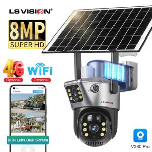 LS VISION 듀얼 스크린 태양광 카메라, 야외 무선 4G/WiFi PTZ 듀얼 렌즈, 보안 보호, 자동 추적 CCTV 카메라, 4K 8MP