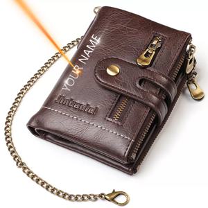신제품 남성용 지갑, 이름 맞춤형 PU 가죽 짧은 카드 홀더 체인 남성 지갑 고품질 브랜드 남성 지갑, 2021