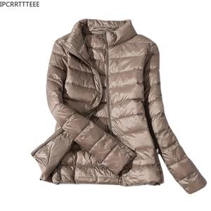 2023 여성용 따뜻한 재킷 얇은 덕 다운 코트, 초경량 여성 캐주얼 스탠드 칼라 다운 코트, 가을 겨울 신상