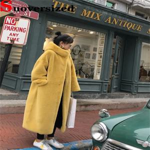 두꺼운 후드 긴 인조 모피 코트, 두꺼운 모조 밍크 겨울 재킷, 한국 따뜻한 럭셔리 플러시 자케타 여성 루즈 모피 오버코트