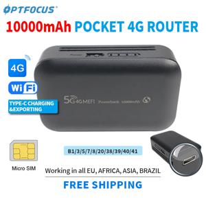 OPTFOCUS 4G LTE 휴대용 모뎀 무선 라우터 보조베터리, USB 타입 4G SIM 카드, 10000Mah MIFI 모뎀, 4G 미니 포켓 와이파이 핫스팟