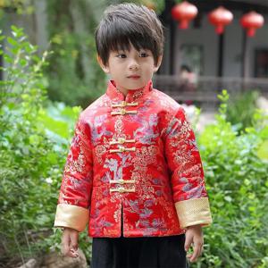 세트 새틴 상의 바지 세트, 레트로 화려한 금룡 당나라, 중국 전통 의상, 새해 아기 소년 축제