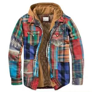 남성용 긴소매 지퍼 후드 재킷, 하라주쿠 체크무늬 코트, 베이직 캐주얼 셔츠 재킷, 유럽 미국 사이즈 S-5XL, 가을 겨울