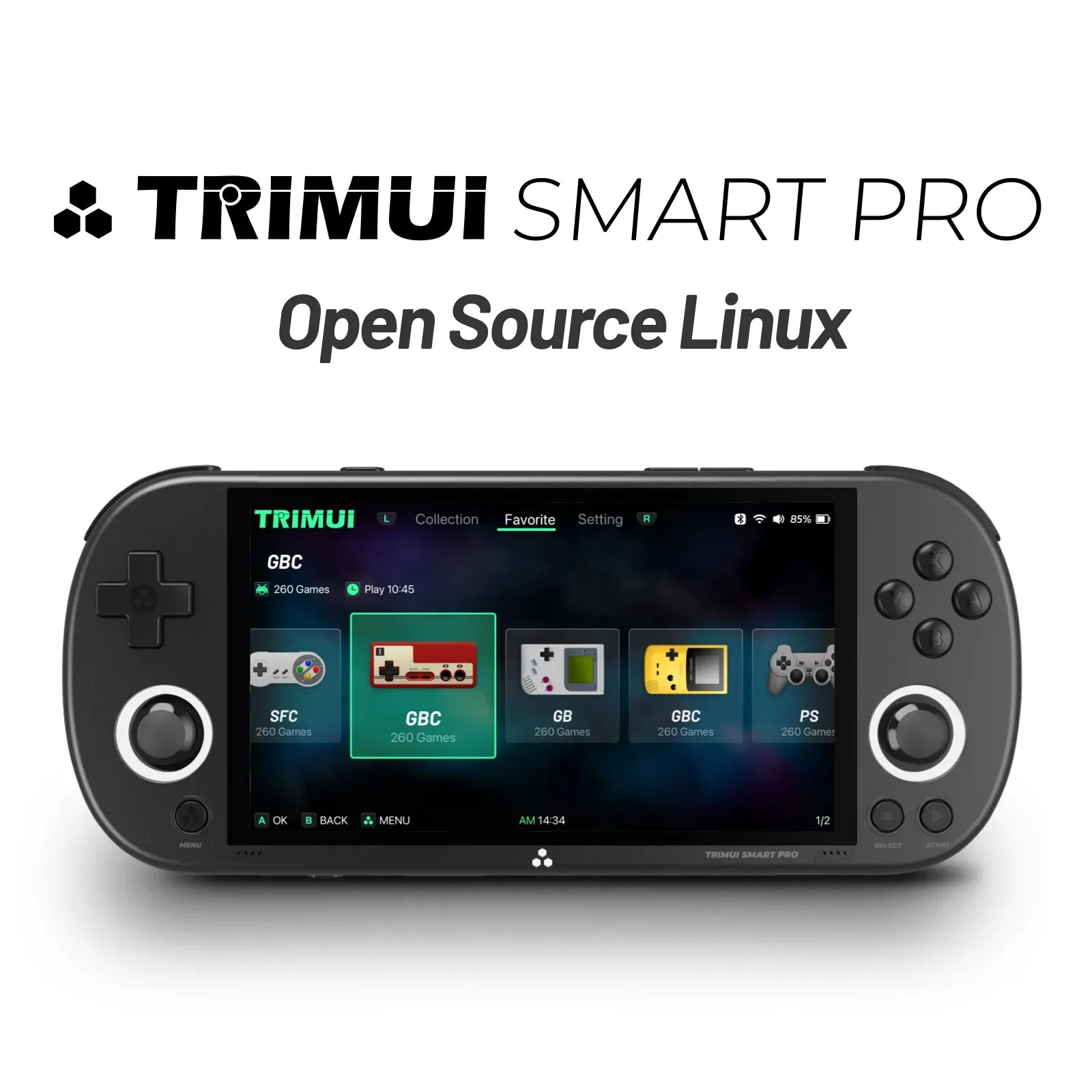 Trimui 스마트 프로 휴대용 게임 콘솔, 4.96 인치 IPS 스크린, 리눅스 시스템 조이스틱, RGB 조명, Smartpro 레트로 비디오 게임 플레이어 선물