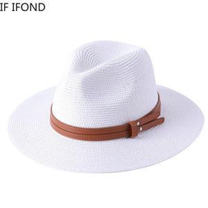 56-58-59-60CM 새로운 천연 파나마 부드러운 모양의 밀짚 모자, 여름 여성/남성 와이드 브림 비치 태양 모자 자외선 차단 페도라 모자