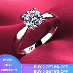 여성용 라운드 지르코니아 다이아몬드 솔리테어 반지, 웨딩 밴드, 약혼 신부 반지, 인증서 포함, 18K 화이트 골드 컬러, 2.0ct