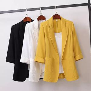 단색 옐로우 블랙 코튼 원단 여성 자켓, 루즈한 오버사이즈 코트, 2023 OL 여성 정장, 봄 여름 신상 패션