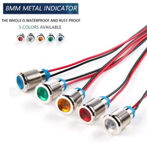 8mm LED 방수 금속 표시등 신호 램프 와이어 포함, 3V 6V 12V 24V 110V 220V 빨간색/노란색/파란색/녹색/흰색