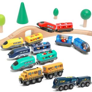 전기 기차 세트 장난감 모델 기차 전기 자동차 나무 철도 나무 기차 트랙에 적합 어린이위한 크리스마스 선물