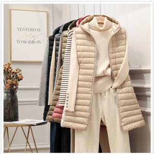 여성용 민소매 면 재킷, 롱 패딩 재킷, 후드 슬림 파카 조끼, 긴 겨울 조끼, 신상