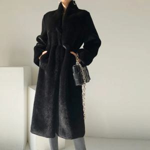 Huayang 밍크 코트 중간 길이의 여성 플러시 겉옷 스탠드 칼라 겨울 2022 새로운 블랙 가짜 밍크 모피