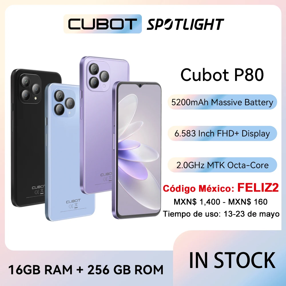 Cubot 2023 글로벌 버전 스마트폰 P80, 안드로이드 13 휴대폰, 8GB RAM, 256GB/512GB ROM, NFC, 6.583 인치 대형 화면, 48MP 카메라, 신제품