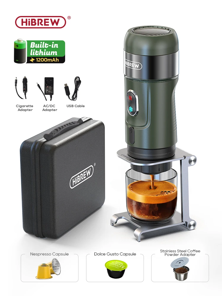 HiBREW 휴대용 무선 전기 에스프레소 커피 머신, 자동차 홈 캠핑 커피 메이커, 네스프레소 돌체 캡슐 파우더에 적합