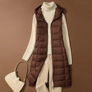 SEDUTMO 여성용 롱 덕 다운 조끼, 초경량 얇은 후드 재킷, 겨울 깃털, 따뜻한 기본 캐주얼 조끼, ED2061, 가을