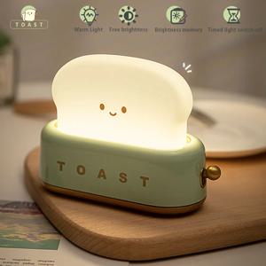 토스트 만화 LED 야간 조명, 귀여운 홈 장식, 귀여운 빵 테이블 램프, 야간 모유 수유, 타이머 포함 휴대용 조명, 작은 램프