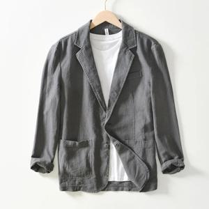 남성용 세련된 레트로 린넨 블레이저: 캐주얼 비즈니스 포멀웨어, 젊고 느슨한 정장 재킷, 70% 린넨, 30% 코튼-6 색