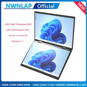듀얼 스크린 노트북 인텔 N95 프로세서, 14 인치 + 14 인치 터치 게이밍 노트북, DDR4 32GB 1TB 2TB SSD 노트북 컴퓨터