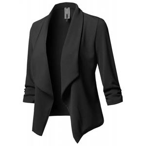 여성용 블랙 얇은 블레이저 가디건 코트, 2022 긴팔 블레이저 및 재킷, 주름 잡힌 비대칭 캐주얼 비즈니스 정장