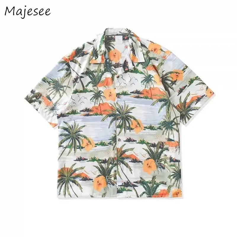 남성용 레트로 꽃무늬 셔츠, 일본 하와이안 스타일리시 하라주쿠, 멋진 멋진 하이 스트리트, 개인 카미사스, 여름 캐주얼