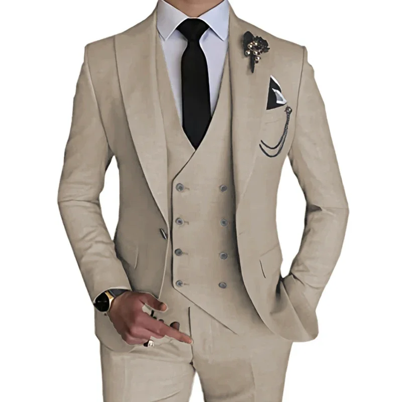 2023 남성 레저 부티크 비즈니스 웨딩 수트 코트 바지 조끼, 드레스 블레이저 재킷 바지, 3 개 세트, 신상 패션