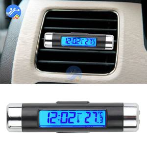 차량용 자동 온도계 시계 온도 LCD 디스플레이 화면 클립온 디지털 블루 백라이트, 휴대용 자동차 액세서리, 2 in 1