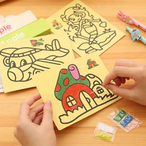 어린이 선물용 DIY 모래 그림 장난감 세트, 만화 동물 자동차 시리즈 미술 용품, 간단한 유치원 색칠하기 책, 10 개