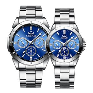 커플 시계 세트 2024 여성 및 남성용 럭셔리 브랜드 커플 시계 스테인레스 스틸 방수 쿼츠 손목 시계, 그의 그녀의 시계 세트 연인 선물