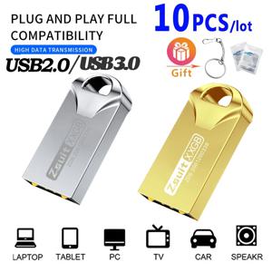 방수 금속 USB 플래시 드라이브, 64GB 펜드라이브 플래시 디스크, 128G USB 3.0 메모리 스틱, USB 2.0 무료 로고 선물, 미니 U 디스크 키, 10 개