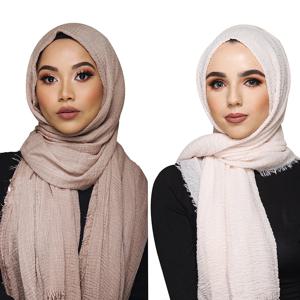 여성용 무슬림 주름 히잡 스카프, 부드러운 코튼 헤드 스카프, 이슬람 히잡 숄 및 랩, 도매 가격, 195x95cm