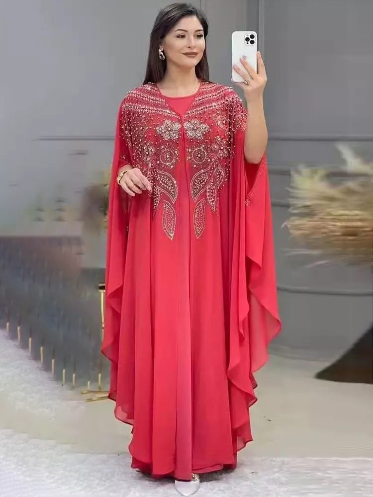 Abayas 여성용 두바이 럭셔리 2024 쉬폰 부부 무슬림 패션 원피스 카프탄 마로카인 웨딩 파티 행사, 젤라바 팜므