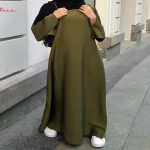 새틴 슬리키 젤라바 무슬림 드레스, 두바이 전체 길이 플레어 슬리브, 부드럽고 반짝이는 아바야 두바이, 터키 무슬림 이슬람 가운, WY921 패션