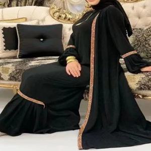 Eid 무슬림 아바야 여성 드레스 2 피스 세트, 기도 모로코 카프탄 프릴 아바야스 가운, 두바이 아랍어 기모노 가디건 가운, 겉옷
