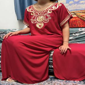 Abayas 여성용 2023 이슬람 순색 스팽글 코튼 O-넥 Jilbab 반팔 아프리카 드레스 팜므 로브, 머리 스카프 포함