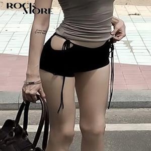 Rockmore 섹시한 핫 걸 미니 반바지, 로우 라이즈 레이스업 패션, 한국 캐주얼 슬림 팬티 하의, Y2K 짧은 바지, 여름