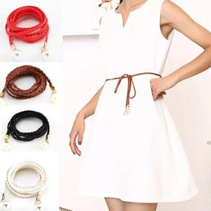 여성용 벨트 스타일 캔디 컬러 허리 체인 대마 로프 꼰 큰 진주 드레스 벨트
