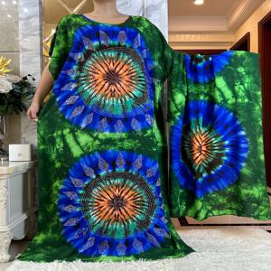 Abaya Eid 드레스 큰 스카프가 달린 아프리카 여름 여성 반팔 Dashiki 드레스, 프린트 꽃, 느슨한 이슬람 코튼 의류