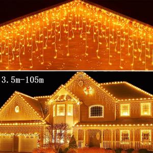 크리스마스 장식 2023 LED 고드름 커튼 조명, 야외 새해 2024 요정 조명, 거리 화환, 집안 장식, 3.5m-35m