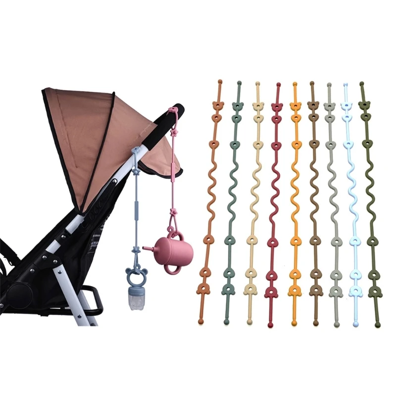 안전 스트랩이있는 아기 젖꼭지 체인 실리콘 홀더 유모차 및 유아용 의자 액세서리 유모차 QX2D 용 마시는 컵 홀더 스트랩