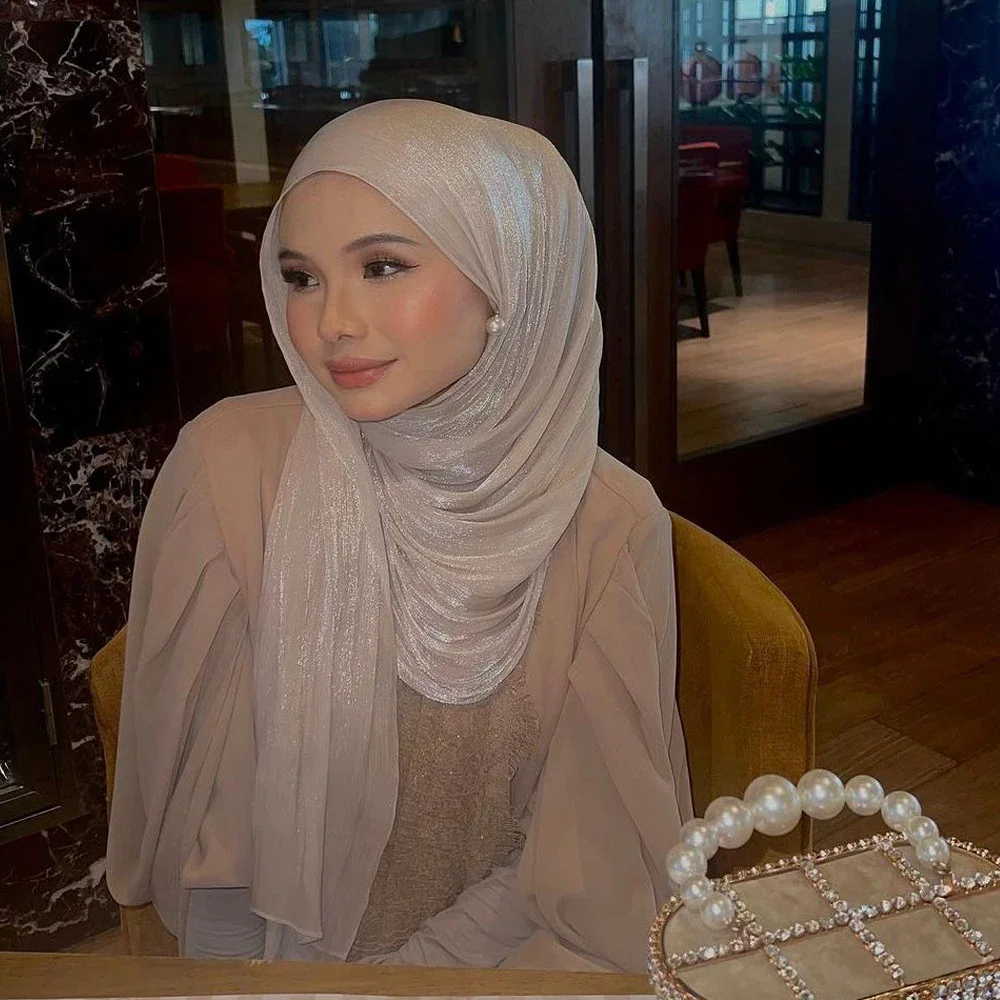 이슬람 패션 히잡 스카프, 175x75cm 헤드 스카프, 이슬람 쉬머, 실크 숄, 럭셔리 스카프